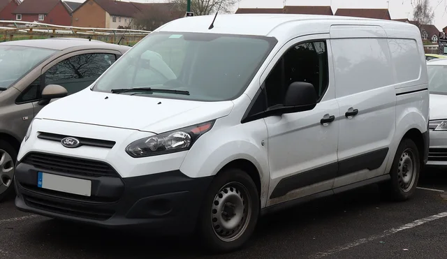 A Ford Transit Connect panel van parked in Warwick, England.